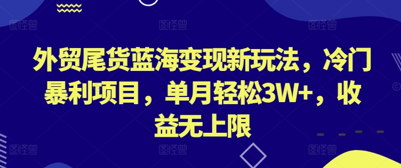 外贸尾货蓝海变现新玩法，冷门暴利项目，单月轻松3W+，收益无上限【揭秘】-网赚项目众筹网