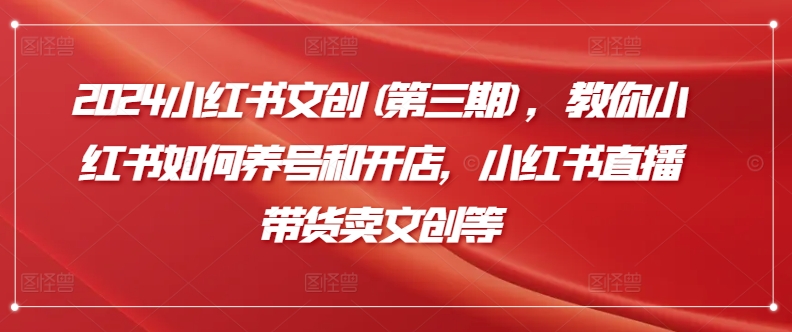 2024小红书文创(第三期)，教你小红书如何养号和开店，小红书直播带货卖文创等-网赚项目众筹网