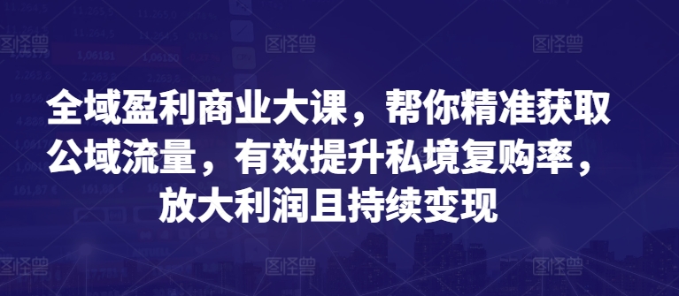 全域盈利商业大课，帮你精准获取公域流量，有效提升私境复购率，放大利润且持续变现-网赚项目众筹网