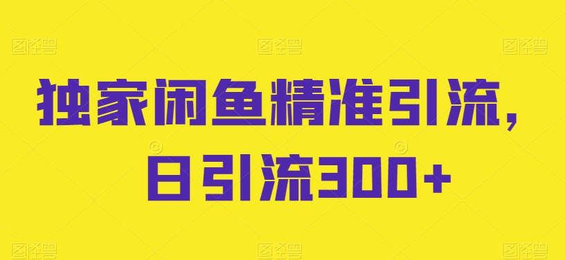 独家闲鱼精准引流，日引流300+【揭秘】-网赚项目众筹网