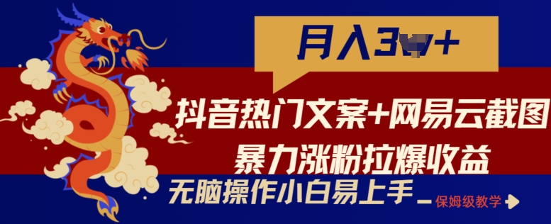 抖音热门文案+网易云截图暴力涨粉拉爆收益玩法，小白无脑操作，简单易上手【揭秘】-网赚项目众筹网