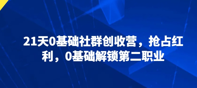 21天0基础社群创收营，抢占红利，0基础解锁第二职业-网赚项目众筹网