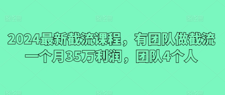 2024最新截流课程，有团队做截流一个月35万利润，团队4个人-网赚项目众筹网