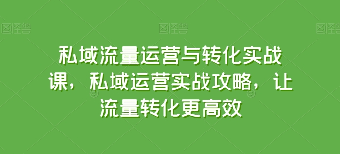 私域流量运营与转化实战课，私域运营实战攻略，让流量转化更高效-网赚项目众筹网