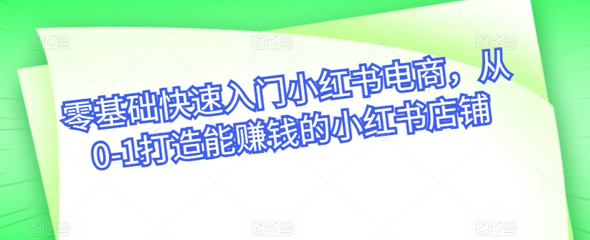零基础快速入门小红书电商，从0-1打造能赚钱的小红书店铺-网赚项目众筹网