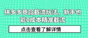 拼多多竞品截流玩法,新手也能0成本精准截流-网赚项目众筹网