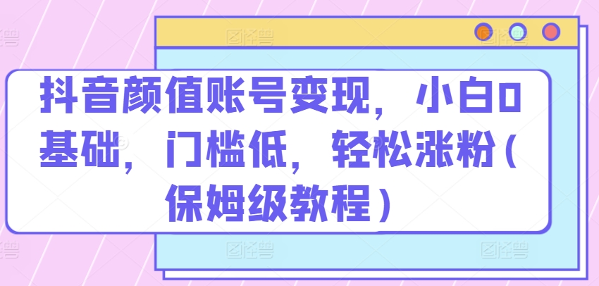 抖音颜值账号变现，小白0基础，门槛低，​轻松涨粉(保姆级教程)【揭秘】-网赚项目众筹网