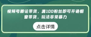 视频号搬运带货,满100粉丝即可开通橱窗带货,玩法非常暴力【揭秘】-网赚项目众筹网