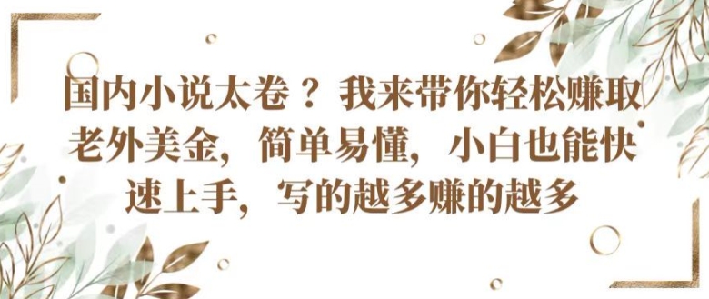 国内小说太卷 ?带你轻松赚取老外美金，简单易懂，小白也能快速上手，写的越多赚的越多【揭秘】-网赚项目众筹网
