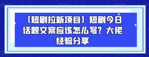【短剧拉新项目】短剧今日话题文案应该怎么写?大佬经验分享-网赚项目众筹网