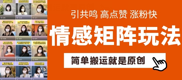 简单搬运，情感矩阵玩法，涨粉速度快，可带货，可起号【揭秘】-网赚项目众筹网