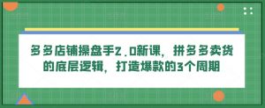 多多店铺操盘手2.0新课,拼多多卖货的底层逻辑,打造爆款的3个周期-网赚项目众筹网