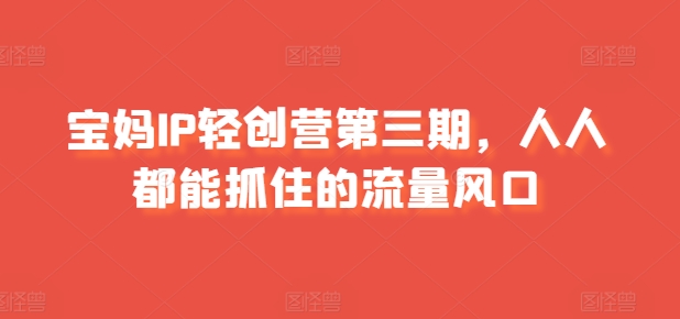 宝妈IP轻创营第三期，人人都能抓住的流量风口-网赚项目众筹网