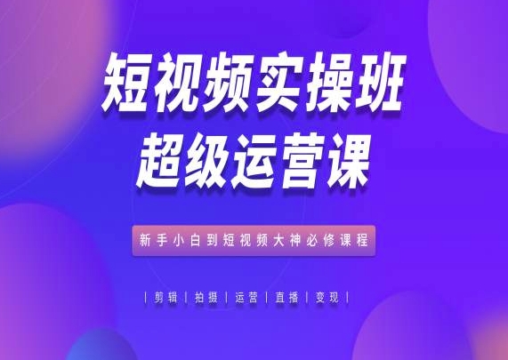 短视频实操班超级运营课，新手小白到短视频大神必修课程-网赚项目众筹网