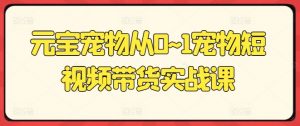 元宝宠物从0~1宠物短视频带货实战课-网赚项目众筹网