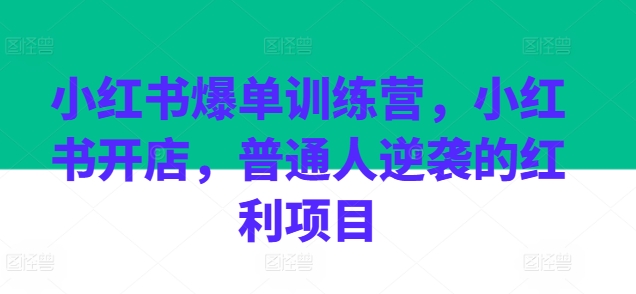 小红书爆单训练营，小红书开店，普通人逆袭的红利项目-网赚项目众筹网