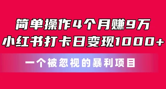 简单操作4个月赚9w，小红书打卡日变现1k，一个被忽视的暴力项目【揭秘】-网赚项目众筹网