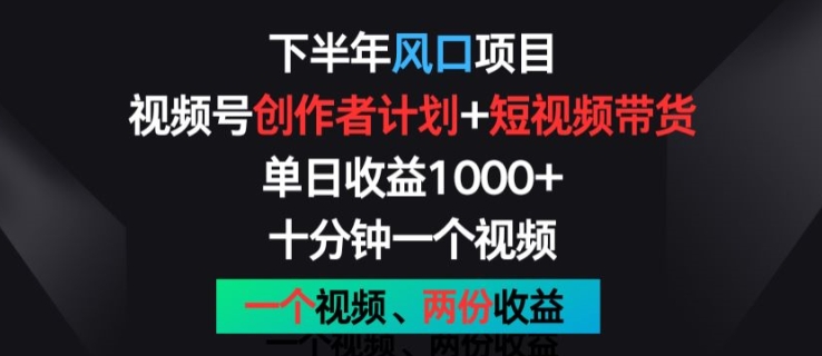 下半年风口项目，视频号创作者计划+视频带货，一个视频两份收益，十分钟一个视频【揭秘】-网赚项目众筹网