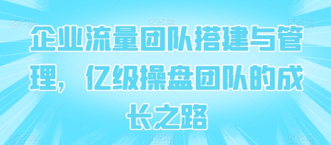 企业流量团队搭建与管理，亿级操盘团队的成长之路-网赚项目众筹网