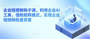 企业短视频钩子课,利用企业AI工具,借助矩阵模式,实现企业短视频批量获客-网赚项目众筹网