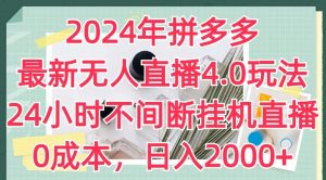 2024年拼多多最新无人直播4.0玩法,24小时不间断挂机直播,0成本,日入2k【揭秘】-网赚项目众筹网