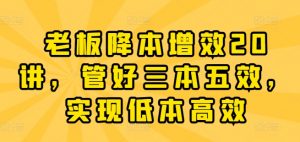 老板降本增效20讲,管好三本五效,实现低本高效-网赚项目众筹网