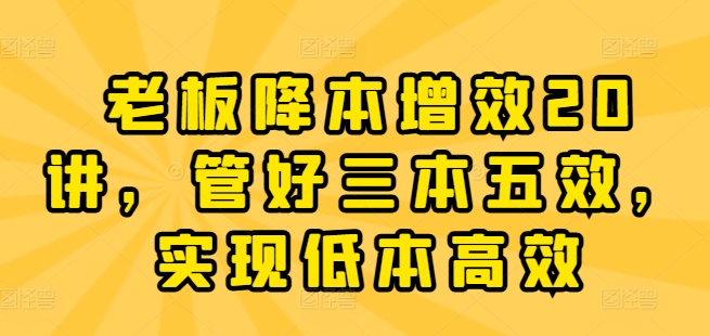 老板降本增效20讲，管好三本五效，实现低本高效-网赚项目众筹网