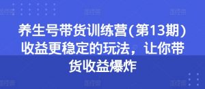 养生号带货训练营(第13期)收益更稳定的玩法,让你带货收益爆炸-网赚项目众筹网