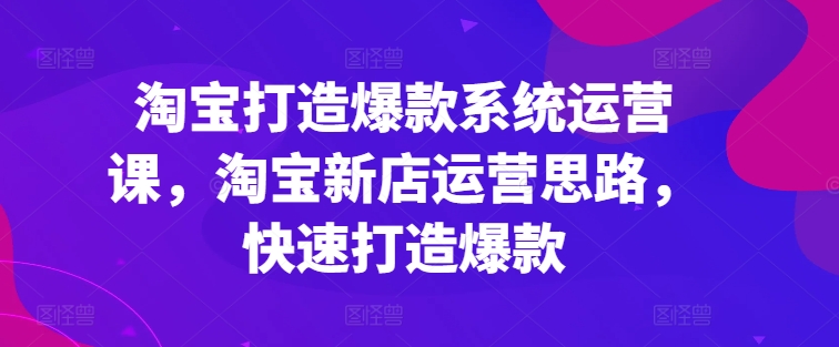 淘宝打造爆款系统运营课，淘宝新店运营思路，快速打造爆款-网赚项目众筹网
