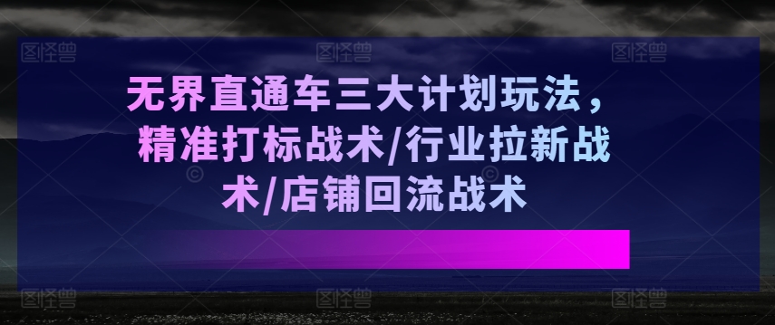 无界直通车三大计划玩法，精准打标战术/行业拉新战术/店铺回流战术-网赚项目众筹网