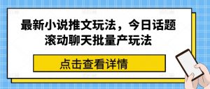最新小说推文玩法,今日话题滚动聊天批量产玩法-网赚项目众筹网