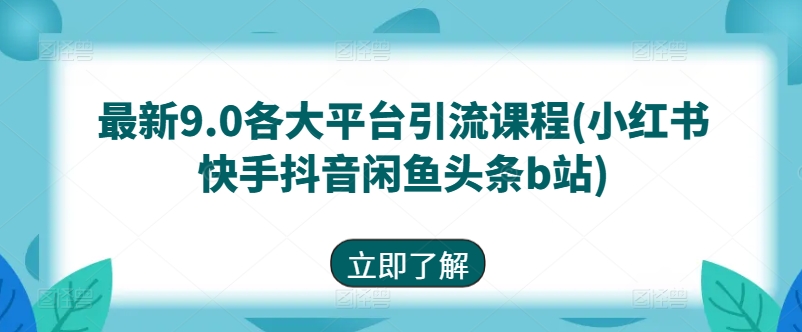 最新9.0各大平台引流课程(小红书快手抖音闲鱼头条b站)-网赚项目众筹网