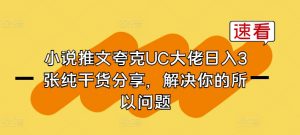 小说推文夸克UC大佬日入3张纯干货分享，解决你的所以问题-网赚项目众筹网
