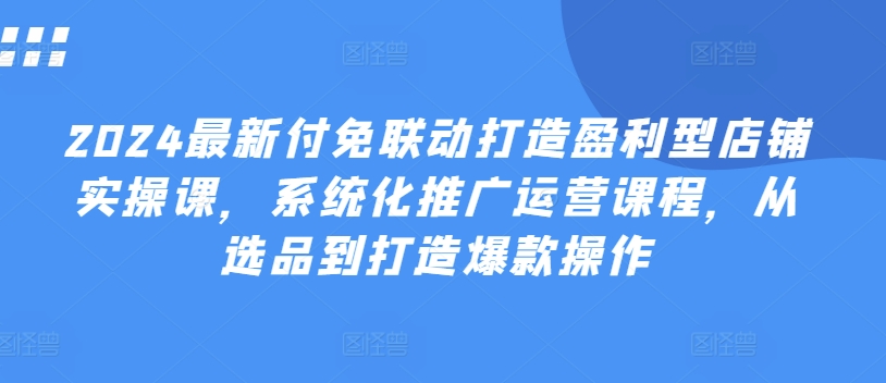 2024最新付免联动打造盈利型店铺实操课，​系统化推广运营课程，从选品到打造爆款操作-网赚项目众筹网