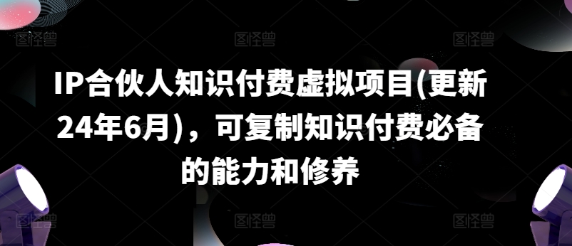 IP合伙人知识付费虚拟项目(更新24年6月)，可复制知识付费必备的能力和修养-网赚项目众筹网