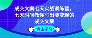 成交文案七天实战训练营,七天时间教你写出能变现的成交文案-网赚项目众筹网