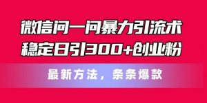 微信问一问暴力引流术,稳定日引300+创业粉,最新方法,条条爆款【揭秘】-网赚项目众筹网
