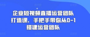 企业短视频直播运营团队打造课，手把手带你从0-1搭建运营团队-网赚项目众筹网