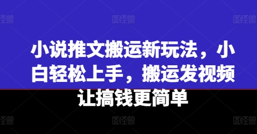 小说推文搬运新玩法，小白轻松上手，搬运发视频让搞钱更简单-网赚项目众筹网