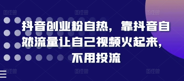 抖音创业粉自热，靠抖音自然流量让自己视频火起来，不用投流-网赚项目众筹网