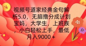 视频号道家经典金句解析5.0.无脑撸分成计划,小白轻松上手,最低月入9000+【揭秘】-网赚项目众筹网