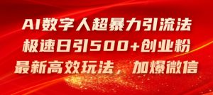 AI数字人超暴力引流法,极速日引500+创业粉,最新高效玩法,加爆微信【揭秘】-网赚项目众筹网