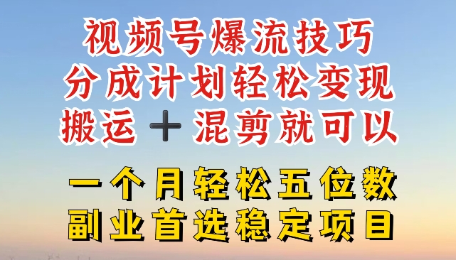 视频号爆流技巧，分成计划轻松变现，搬运 +混剪就可以，一个月轻松五位数稳定项目【揭秘】-网赚项目众筹网