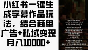 小红书一键生成字幕作品玩法,结合商单广告+私域变现月入1w+【揭秘】-网赚项目众筹网
