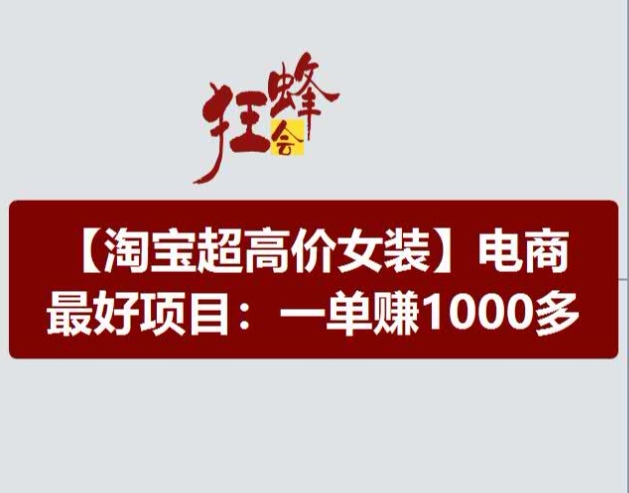 淘宝超高价女装项目，电商最好赛道，一单赚1000多-网赚项目众筹网