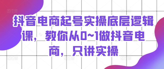 抖音电商起号实操底层逻辑课，教你从0~1做抖音电商，只讲实操-网赚项目众筹网