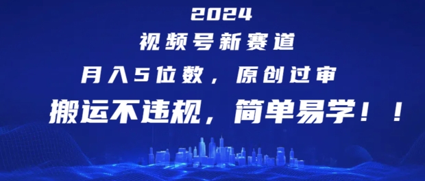 2024视频号新赛道，月入5位数+，原创过审，搬运不违规，简单易学【揭秘】-网赚项目众筹网