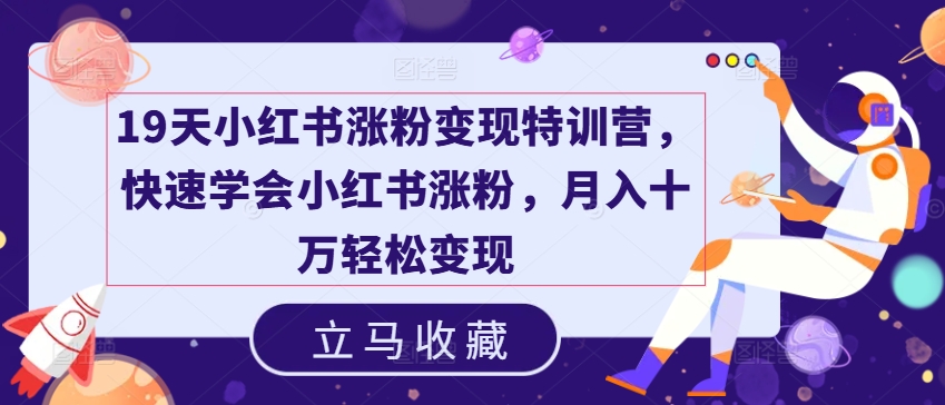 19天小红书涨粉变现特训营，快速学会小红书涨粉，月入十万轻松变现-网赚项目众筹网