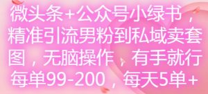 微头条+公众号小绿书，精准引流男粉到私域卖套图，无脑操作，有手就行，每单99-200，每天5单-网赚项目众筹网