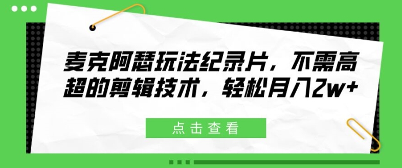 麦克阿瑟玩法纪录片，不需高超的剪辑技术，轻松月入2w+【揭秘】-网赚项目众筹网